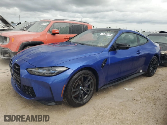 2024 BMW M4 with VIN WBS53AZ05RCR23617, listed as a Copart auction lot 75870724 with 2,836 mi miles and Non Repairable. Bid and sale history available at carsss.com. Image 1.