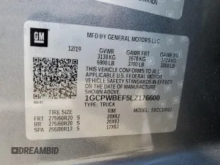 2020 Chevrolet Silverado 1500 Custom with VIN 1GCPWBEF5LZ176600, listed as a Copart auction lot 74396324 with 128,673 mi miles and Salvage Title. Bid and sale history available at carsss.com. Image 12.
