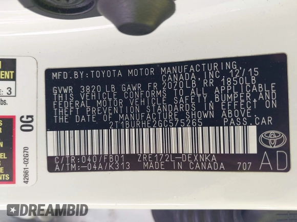 2016 Toyota Corolla L z VIN 2T1BURHE2GC575265, wystawiony jako IAAI lot #42438427 z przebiegiem 163 860 mil mil oraz . Historia ofert i sprzedaży dostępna na DreamBid. Obrazek 9.
