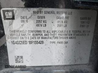 2011 Buick LaCrosse CXL with VIN 1G4GC5ED7BF155428, listed as a IAAI auction lot 41828765 with 211,278 mi miles. Bid and sale history available at carsss.com. Image 9.
