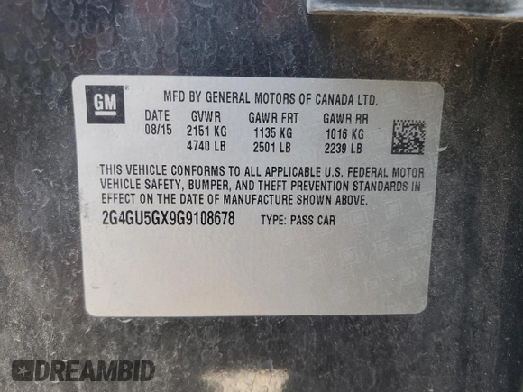 2016 Buick Regal GS with VIN 2G4GU5GX9G9108678, listed as a Copart auction lot 80263184 with 124,256 mi miles and Salvage Title. Bid and sale history available at carsss.com. Image 12.