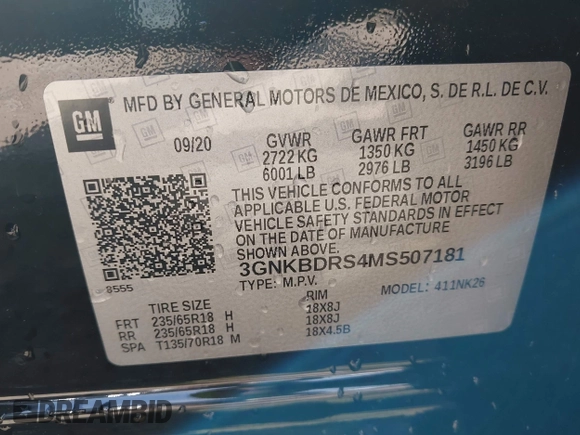 2021 Chevrolet Blazer LT с VIN 3GNKBDRS4MS507181, выставлен на аукционе IAAI как лот 42145525 с пробегом 65 344 миль миль и . История ставок и продаж доступна на DreamBid. Изображение 9.