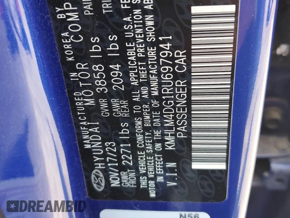 2024 Hyundai Elantra SEL with VIN KMHLM4DG1RU697941, listed as a Copart auction lot 53869435 with 13,915 mi miles and Salvage title. Bid and sale history available at DreamBid. Image 12.