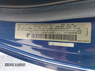 2008 Volkswagen Beetle S with VIN 3VWPW31C48M521669, listed as a IAAI auction lot 42211753 with 106,001 mi miles and . Bid and sale history available at DreamBid. Image 9.
