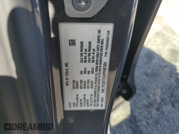 2023 Tesla Model 3 с VIN 5YJ3E1EAXPF607931, выставлен на аукционе Copart как лот 52629305 с пробегом 87 785 миль миль и Списание • Salvage title. История ставок и продаж доступна на DreamBid. Изображение 12.