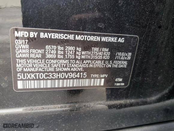 2017 BMW X5 xDrive40e iPerformance with VIN 5UXKT0C33H0V96415, listed as a Copart auction lot 48145005 with 115,577 mi miles and Clean Title. Bid and sale history available at carsss.com. Image 14.