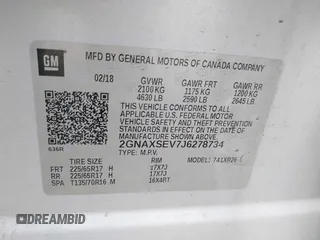 2018 Chevrolet Equinox LT with VIN 2GNAXSEV7J6278734, listed as a IAAI auction lot 42188943 with 321,936 mi miles. Bid and sale history available at carsss.com. Image 9.