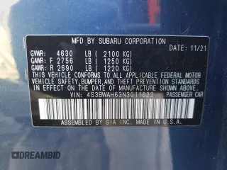 2022 Subaru Legacy Sport with VIN 4S3BWAH63N3011022, listed as a Copart auction lot 86385384 with 24,429 mi miles and Salvage Title. Bid and sale history available at carsss.com. Image 12.