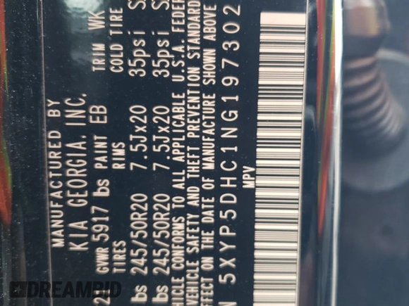 2022 Kia Telluride SX z VIN 5XYP5DHC1NG197302, wystawiony jako Copart lot #49630125 z przebiegiem 61 146 mil mil oraz Szkoda całkowita • Salvage title. Historia ofert i sprzedaży dostępna na DreamBid. Obrazek 13.