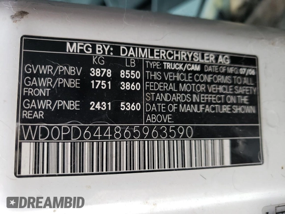 2006 Dodge Sprinter with VIN WD0PD644865963590, listed as a Copart auction lot 48614595 with 141,842 mi miles and Clean Title. Bid and sale history available at DreamBid. Image 13.