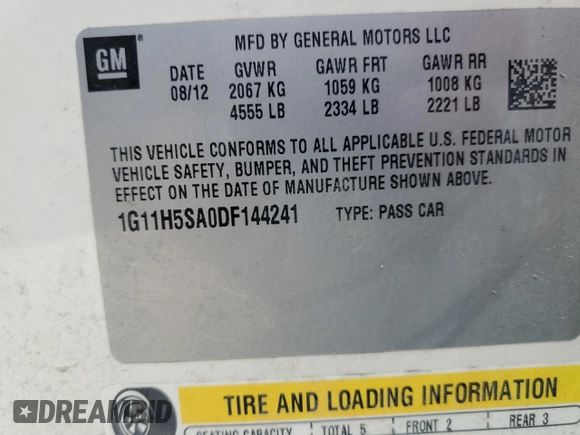 2013 Chevrolet Malibu LTZ with VIN 1G11H5SA0DF144241, listed as a Copart auction lot 54362015 with 146,445 mi miles and Non Repairable. Bid and sale history available at DreamBid. Image 13.