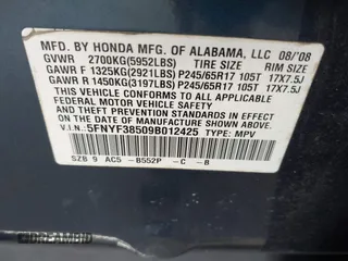 2009 Honda Pilot EX-L with VIN 5FNYF38509B012425, listed as a IAAI auction lot 42588334 with 253,011 mi miles and . Bid and sale history available at DreamBid. Image 9.