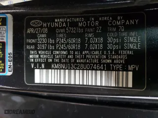 2008 Hyundai Veracruz GLS with VIN KM8NU13C28U074641, listed as a Copart auction lot 47037765 with 158,800 mi miles and Clean Title. Bid and sale history available at carsss.com. Image 14.