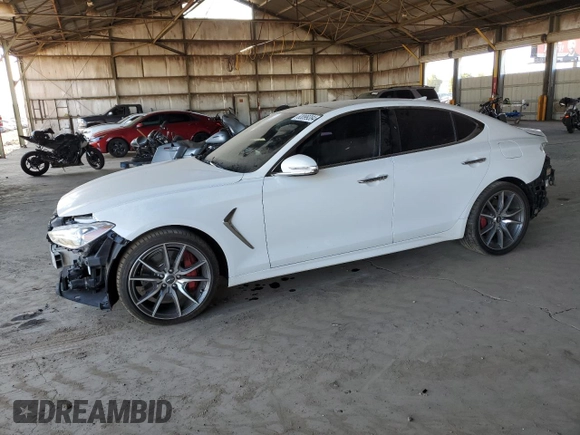 2020 Genesis G70 3.3T Advanced with VIN KMTG74LEXLU059726, listed as a Copart auction lot 83099384 with 45,763 mi miles and Salvage Title. Bid and sale history available at carsss.com. Image 1.