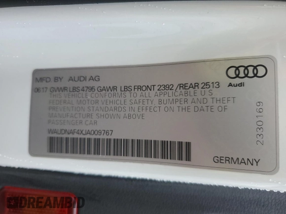 2018 Audi A4 Premium with VIN WAUDNAF4XJA009767, listed as a Copart auction lot 44146105 with 84,164 mi miles and Salvage Title. Bid and sale history available at carsss.com. Image 13.
