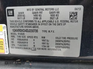 2013 GMC Acadia SLT with VIN 1GKKRSKD4DJ230736, listed as a IAAI auction lot 42055613 with 164,684 mi miles and . Bid and sale history available at carsss.com. Image 9.