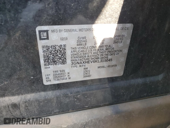 2019 Chevrolet Equinox LS with VIN 3GNAXHEV6KL315045, listed as a Copart auction lot 46669115 with 146,866 mi miles and Salvage Title. Bid and sale history available at carsss.com. Image 13.