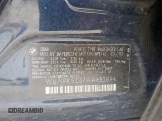 2010 BMW 3 Series 328i xDrive with VIN WBAPK5C57AA652894, listed as a Copart auction lot 62106955 with 114,310 mi miles and Salvage title. Bid and sale history available at DreamBid. Image 12.