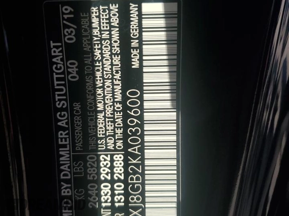 2019 Mercedes-Benz S-Class S 560 with VIN WDDXJ8GB2KA039600, listed as a Copart auction lot 86095004 with 111,984 mi miles and Salvage Title. Bid and sale history available at carsss.com. Image 13.