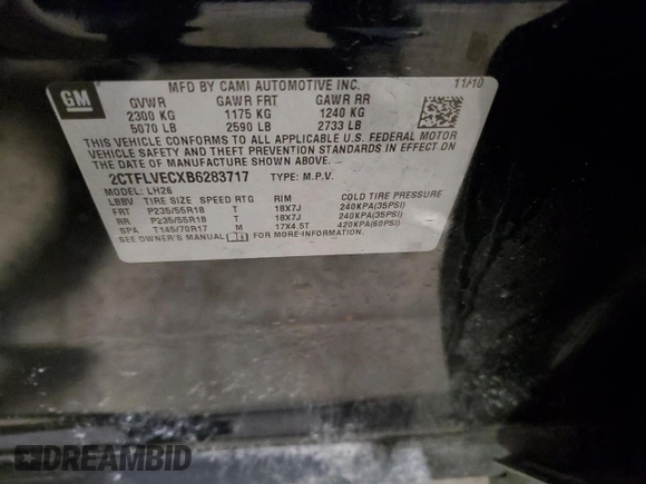 2011 GMC Terrain SLT-1 with VIN 2CTFLVECXB6283717, listed as a Copart auction lot 87420634 with 131,065 mi miles and Salvage Title. Bid and sale history available at carsss.com. Image 13.