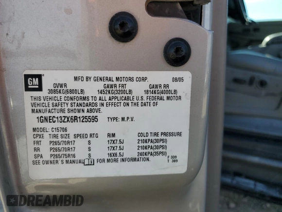 2006 Chevrolet Tahoe Z71 z VIN 1GNEC13ZX6R125595, wystawiony jako Copart lot #88558765 z przebiegiem 229 511 mil mil oraz Szkoda całkowita • Salvage title. Historia ofert i sprzedaży dostępna na DreamBid. Obrazek 13.