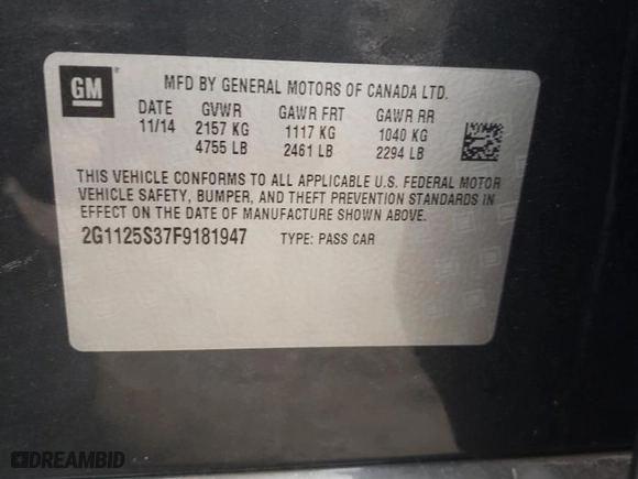 2015 Chevrolet Impala LT with VIN 2G1125S37F9181947, listed as a Copart auction lot 43758235 with 175,299 mi miles and Salvage Title. Bid and sale history available at carsss.com. Image 12.