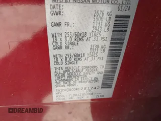 2024 Nissan Pathfinder SV with VIN 5N1DR3BC0RC281742, listed as a IAAI auction lot 42493713 with 23,318 mi miles and . Bid and sale history available at DreamBid. Image 9.