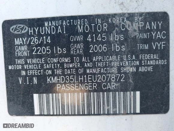 2014 Hyundai Elantra GT with VIN KMHD35LH1EU207872, listed as a IAAI auction lot 41458395 with NaN miles. Bid and sale history available at carsss.com. Image 9.