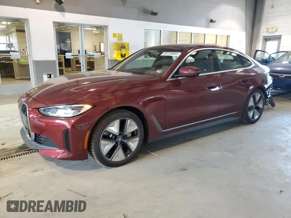 2023 BMW i4 eDrive35 with VIN WBY43AW08PFP74962, listed as a Copart auction lot 65729953 with 1,250 mi miles. Bid and sale history available at carsss.com. Image 1.