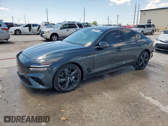 2023 Genesis G70 2.0T with VIN KMTG34TA7PU133747, listed as a Copart auction lot 56338345 with 27,190 mi miles and Salvage title. Bid and sale history available at DreamBid. Image 1.