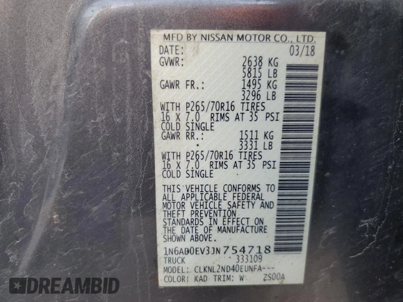 2018 Nissan Frontier SV with VIN 1N6AD0EV3JN754718, listed as a Copart auction lot 83485724 with 113,498 mi miles and Salvage title. Bid and sale history available at DreamBid. Image 12.