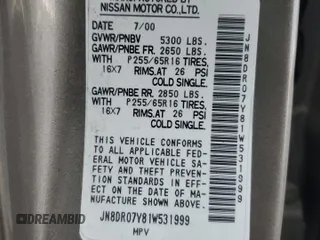 2001 Nissan Pathfinder LE z VIN JN8DR07Y81W531999, wystawiony jako Copart lot #83547444 z przebiegiem 125 802 mil mil oraz Szkoda całkowita • Salvage title. Historia ofert i sprzedaży dostępna na DreamBid. Obrazek 15.