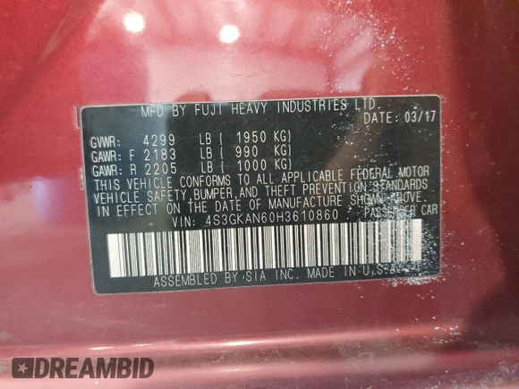 2017 Subaru Impreza with VIN 4S3GKAN60H3610860, listed as a Copart auction lot 59092875 with 108,155 mi miles and Salvage title. Bid and sale history available at DreamBid. Image 12.