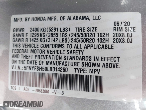 2020 Honda Passport EX-L with VIN 5FNYF8H59LB014260, listed as a IAAI auction lot 42274421 with 111,830 mi miles and . Bid and sale history available at DreamBid. Image 9.