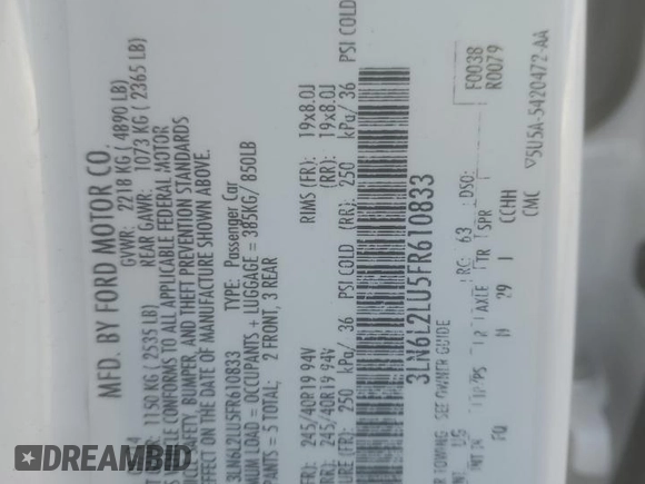 2015 Lincoln MKZ Hybrid z VIN 3LN6L2LU5FR610833, wystawiony jako Copart lot #43789095 z przebiegiem Nie podano mil oraz Szkoda całkowita • Salvage title. Historia ofert i sprzedaży dostępna na DreamBid. Obrazek 14.