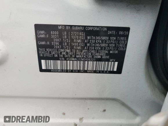 2021 Subaru Ascent Limited with VIN 4S4WMALD2M3406221, listed as a Copart auction lot 50922705 with 54,730 mi miles and Salvage title. Bid and sale history available at DreamBid. Image 13.
