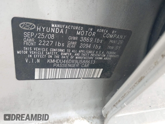 2009 Hyundai Elantra SE z VIN KMHDU46DX9U588613, wystawiony jako IAAI lot #42382685 z przebiegiem 213 577 mil mil oraz . Historia ofert i sprzedaży dostępna na DreamBid. Obrazek 9.