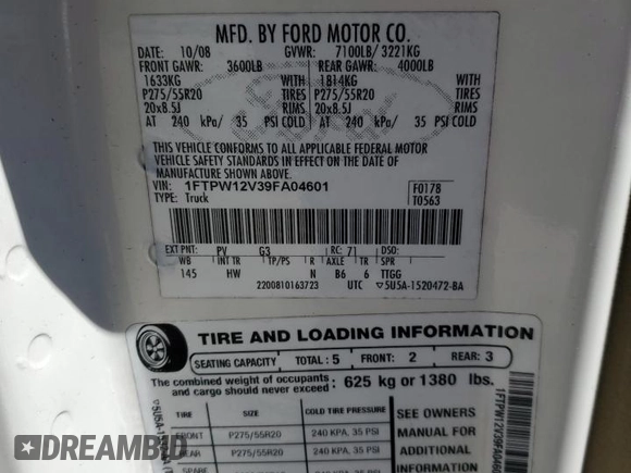 2009 Ford F-150 XL with VIN 1FTPW12V39FA04601, listed as a Copart auction lot 48905855 with 0 mi miles and Clean Title. Bid and sale history available at carsss.com. Image 12.