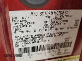 2014 Ford Expedition Limited z VIN 1FMJU1K50EEF57150, wystawiony jako Copart lot #57805525 z przebiegiem 205 541 mil mil oraz Szkody całkowita. Historia ofert i sprzedaży dostępna na DreamBid. Obrazek 14.