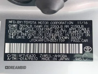 2017 Toyota Prius Two with VIN JTDKARFU7H3531159, listed as a IAAI auction lot 41282942 with 98,146 mi miles. Bid and sale history available at carsss.com. Image 9.