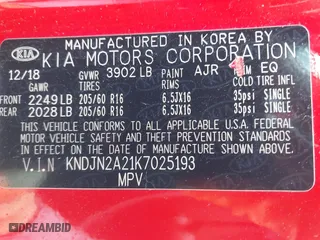 2019 Kia Soul with VIN KNDJN2A21K7025193, listed as a IAAI auction lot 41807788 with 100,193 mi miles. Bid and sale history available at carsss.com. Image 9.