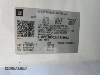 2020 GMC Yukon SLT with VIN 1GKS1BKC2LR248912, listed as a Copart auction lot 79935584 with 100,313 mi miles and Salvage Title. Bid and sale history available at DreamBid. Image 13.