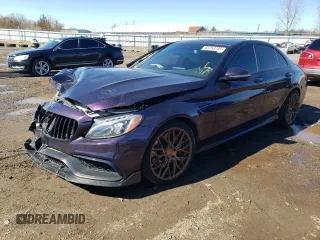 2018 Mercedes-Benz C 63 AMG with VIN 55SWF8GB0JU256980, listed as a Copart auction lot 43753793 with 61,270 mi miles and Salvage title. Bid and sale history available at DreamBid. Image 1.