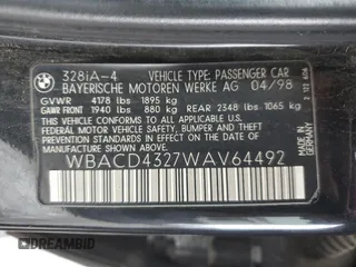 1998 BMW 3 Series 328iA with VIN WBACD4327WAV64492, listed as a Copart auction lot 43583785 with 148,128 mi miles and Salvage Title. Bid and sale history available at carsss.com. Image 12.