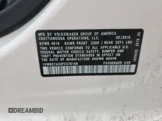 2015 Volkswagen Passat SE with VIN 1VWBS7A32FC078188, listed as a Copart auction lot 57938795 with 150,877 mi miles and Salvage title. Bid and sale history available at DreamBid. Image 13.