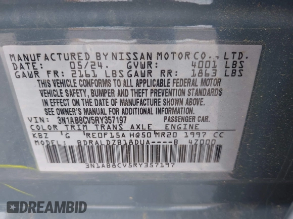 2024 Nissan Sentra SV z VIN 3N1AB8CV5RY357197, wystawiony jako IAAI lot #41968499 z przebiegiem 8 339 mil mil oraz . Historia ofert i sprzedaży dostępna na DreamBid. Obrazek 9.
