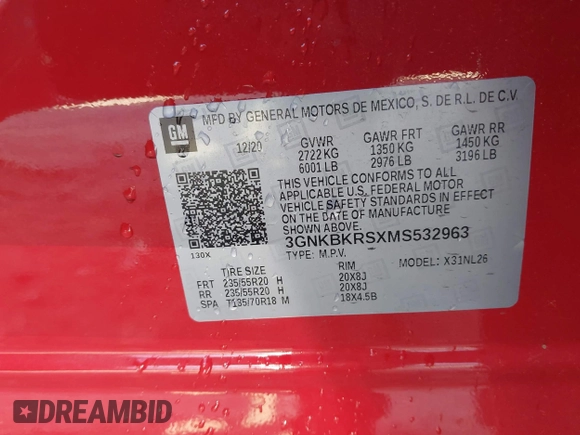 2021 Chevrolet Blazer RS z VIN 3GNKBKRSXMS532963, wystawiony jako IAAI lot #42042190 z przebiegiem 67 275 mil mil oraz . Historia ofert i sprzedaży dostępna na DreamBid. Obrazek 9.