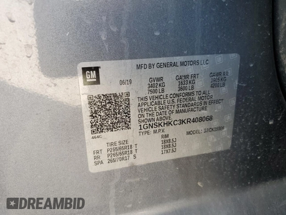 2019 Chevrolet Suburban LT z VIN 1GNSKHKC3KR408068, wystawiony jako Copart lot #49529125 z przebiegiem 115 547 mil mil oraz Czysty tytuł • Clean title. Historia ofert i sprzedaży dostępna na DreamBid. Obrazek 13.