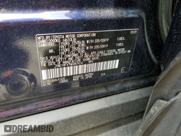 2022 Toyota RAV4 XLE Premium with VIN JTMC1RFV7ND087414, listed as a Copart auction lot 60844905 with 90,232 mi miles and Salvage title. Bid and sale history available at DreamBid. Image 14.