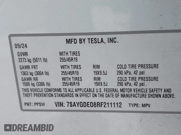 2024 Tesla Model Y с VIN 7SAYGDED8RF211112, выставлен на аукционе IAAI как лот 42176000 с пробегом 16 677 миль миль и . История ставок и продаж доступна на DreamBid. Изображение 9.